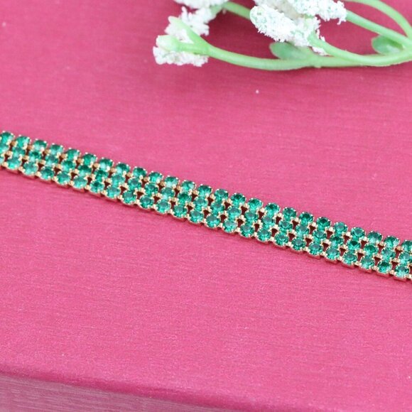 "Rose Gold Bracelet with Emerald Green Stones, Elegant Design, XPBL1015 - Picture 10 of 12